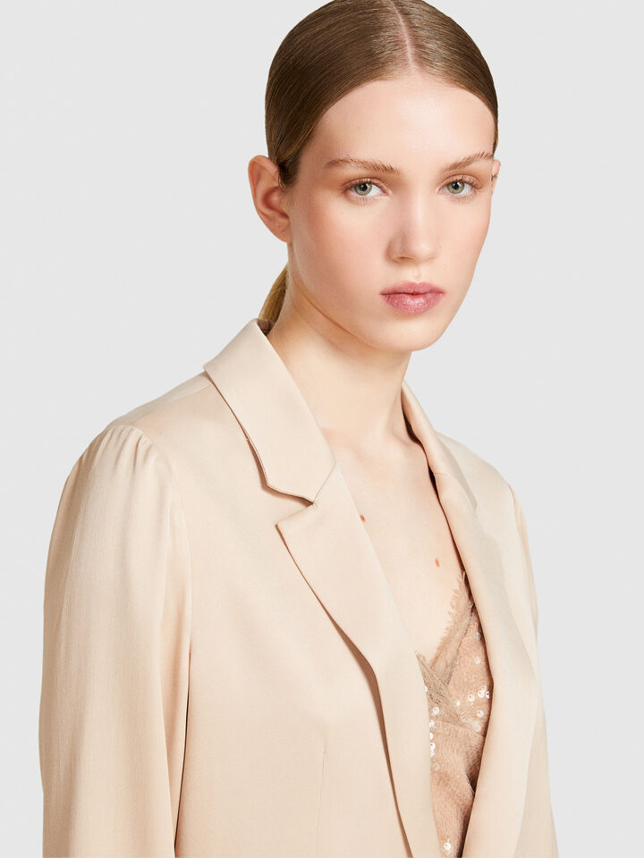 Single-breasted satin blazer - women's blazers - Nude | Sisley image number 5